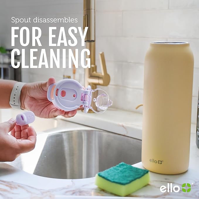 Ello Pop & Fill 22oz Stainless Steel Water Bottle with Quick Fill Technology, Double Walled and Vacuum Insulated Metal, Leak Proof Locking Lid, Sip and Chug, Reusable, BPA Free, Tonal Cream