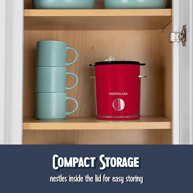 Nostalgia 8-Cup Hot Air Popcorn Maker & Bowl - 2-In-1 Bowl & Lid, 2 oz Measuring Cup - Oil-Free Pop Corn for Movie Night, Snacks, Birthday Parties, and More - Red