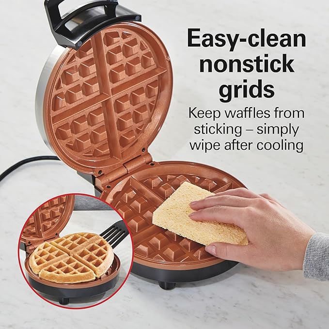 Hamilton Beach Belgian Waffle Maker with PFAS-Free Non-Stick Ceramic-Coated Plates,Browning Control,Indicator Lights,Stainless Steel (26081),(Pack of 2)