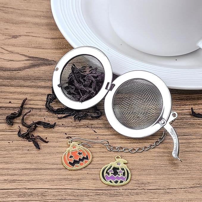 Halloween Stainless Steel Mesh Tea Infuser, 2.1 inch Tea Ball with Pumpkin Ornaments Tea Strainer Tea Diffuser Tea Steeper for Filtering Tea,Tea Infusers for Loose Tea (Halloween Pumpkin, 2PC)