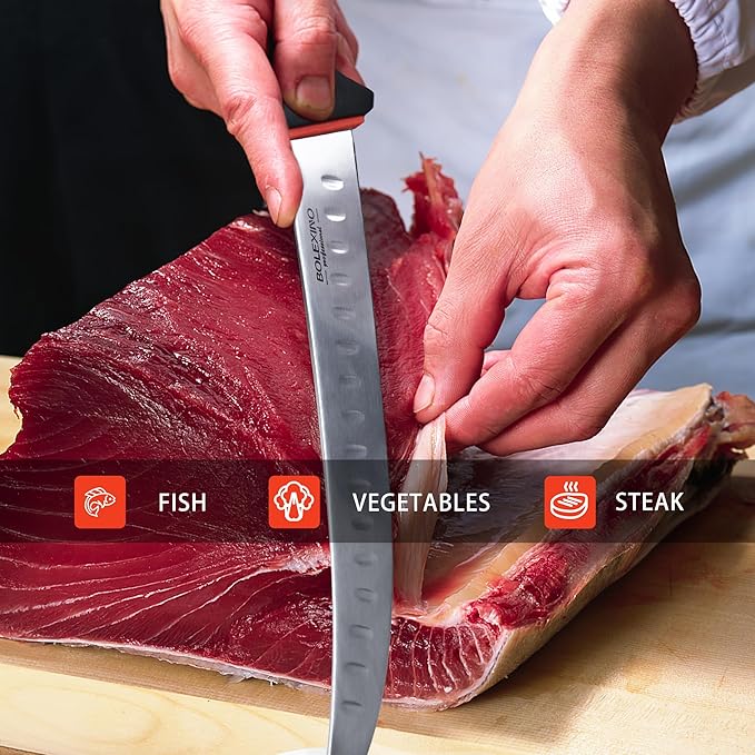 10-inch Curved Breaking Knife W/Sheath & SoftGrip Handle, Sharp Premium Butcher Knife Made of High Carbon Stainless Steel For Meat Cutting