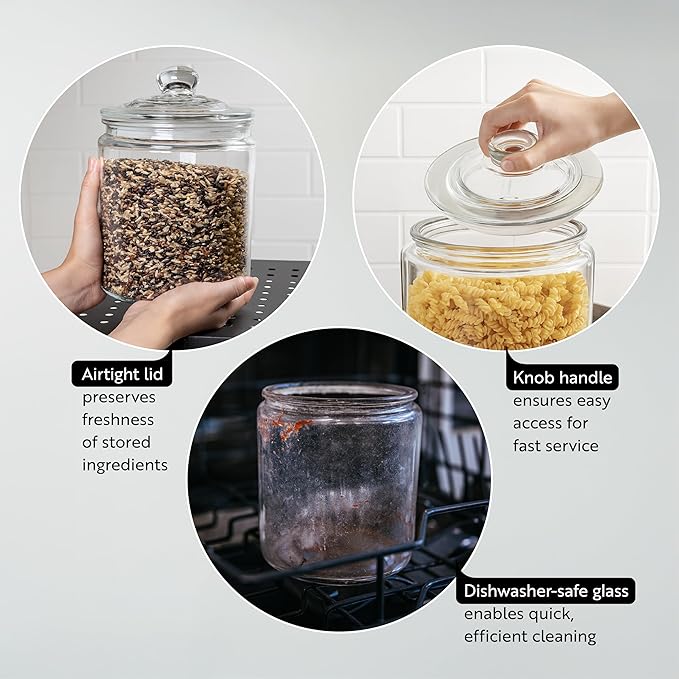 Restaurantware Glass Storage Containers - 1 Count 6 Liter Airtight Kitchen Canisters - Pantry Jars With Lids For Food - Clear Crystal Glass