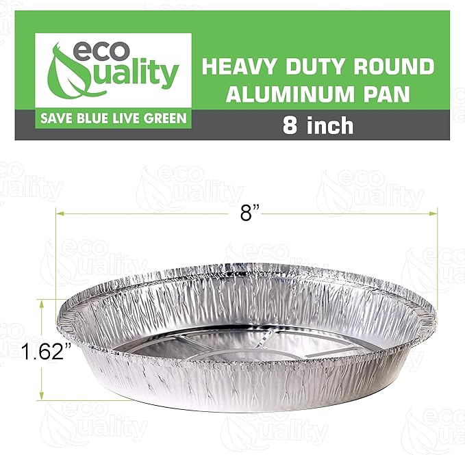 EcoQuality 8" Round Aluminum Foil Pans - Disposable Containers with Foldable Walls for Pie Baking, Cooking, Serving, Reheating, and Storing - Freezer and Oven Safe Tart Pan 100 Pack