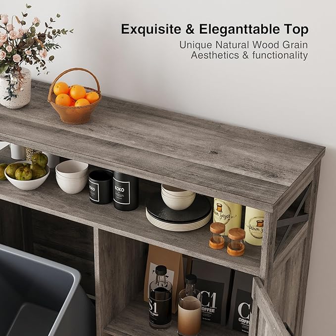 Befrases Tilt Out Trash Can Cabinet for 13 * 1 Gallon Trash Can, Farmhouse Kitchen Island Cabinet with Adjustable Shelf for Hidden Laundry Basket, Dog Proof Garbage Can for Dining Living Room, Grey
