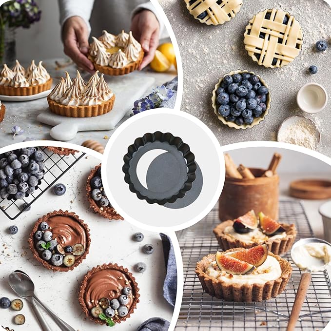 Mini Tart Pans Removable Bottom: Nonstick 4 Inch Quiche Pan Fluted Edge Set of 16 - Sturdy Carbon Steel Tart Molds for Baking - Easy Loose for Pie/Fruit/Egg/Cake - Suitable for Home Bakers