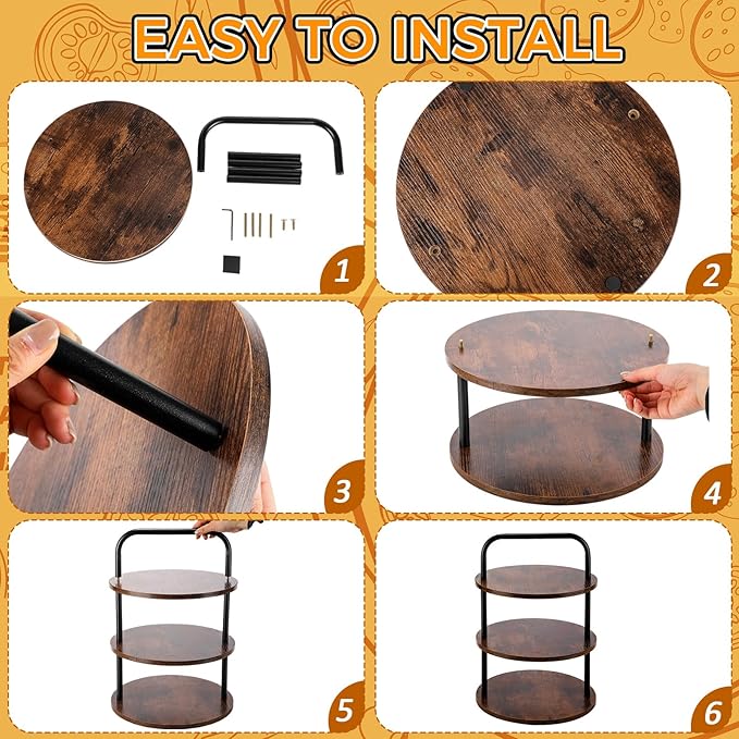 4 Pcs Wooden Pizza Stands Tiered Serving Tray Stand with 3 Pizza Servers for Pie Cupcake Dessert Cheese Party Restaurant