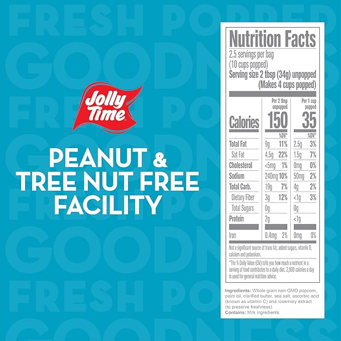 Jolly Time Simply Popped - Lightly Salted Microwave Popcorn, 3oz Sharing Bag, 3 Bags Per Carton (Simply Popped Butter, 3 Ounce (Pack of 36))