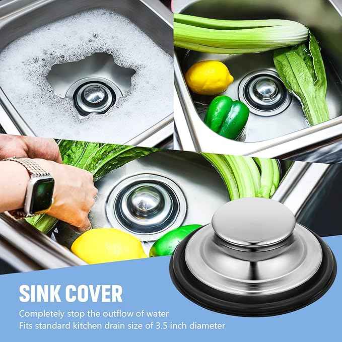 Mudder 3 Pcs Kitchen Sink Drain Strainer and Stopper Stainless Steel Garbage Disposal Plug with Handle Universal Anti-Clogging Kitchen Sink Filter Sieve Basket Strainer (Silver)