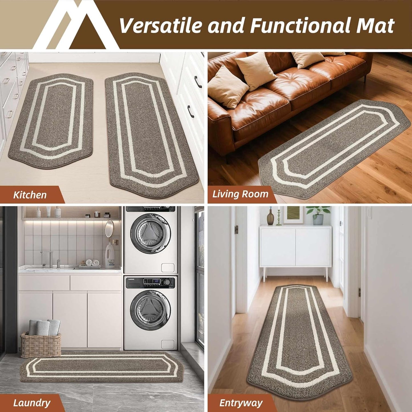 COSY HOMEER Long Kitchen Floor Mats for in Front of Sink Super Absorbent Kitchen Rugs and Mats 24"x79" Non-Skid Kitchen Mat Standing Mat Washable,Polypropylene,Brown,Frame