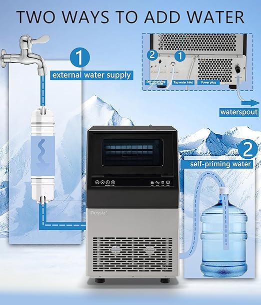 Dessiz Commercial Ice Maker Machine, 100lbs/24H Stainless Steel 36pcs Under Counter Freestanding Ice Maker with 33lbs Ice Storage Capacity