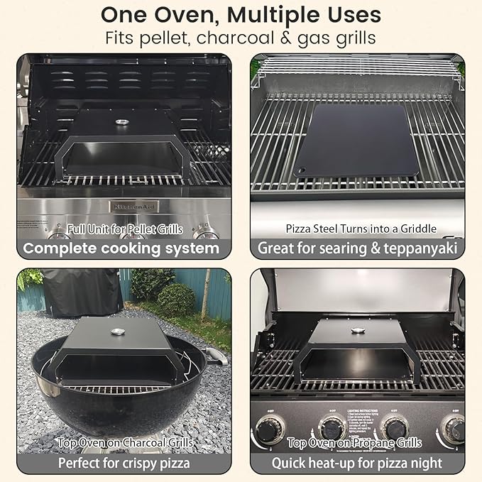 Hisencn Pizza Oven Attachment for Blackstone Grill, Outdoor Pizza Oven Accessories for Traeger, Pit Boss, Camp Chef, Z Grills, GMG Pellet Grill, Portable Pizza Maker With 13" Pizza Stone