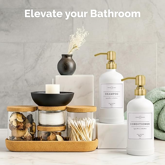 Vine Creations White Glass Soap Dispenser, 2 Pack Kitchen Soap Dispenser Set with Stainless Steel Pump, 16 oz Dish Soap and Hand Soap Dispensers for Bathroom with Waterproof Labels