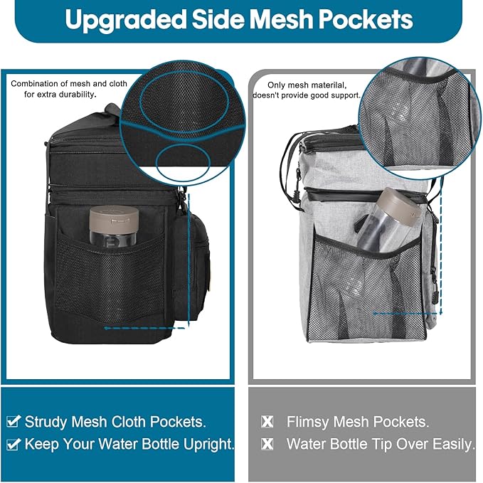 GLENKEY Tactical Lunch Box Cooler Bag - Expandable Insulated Lunch Bag for Men Women - Large Lunchbox for Adults Work Shifts Outdoor Trips Black with Flag 16L
