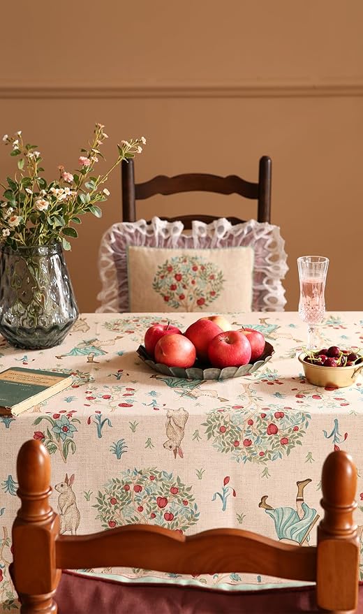 patdrea Designer Italian Beige Rectangle Tablecloth,Vintage Linen Trees Pattern Extra Long Table Cloth,Decor Table Cover for Kitchen Dining Christmas,Thanksgiving,Tea Party,67"x118"-Tatiana a