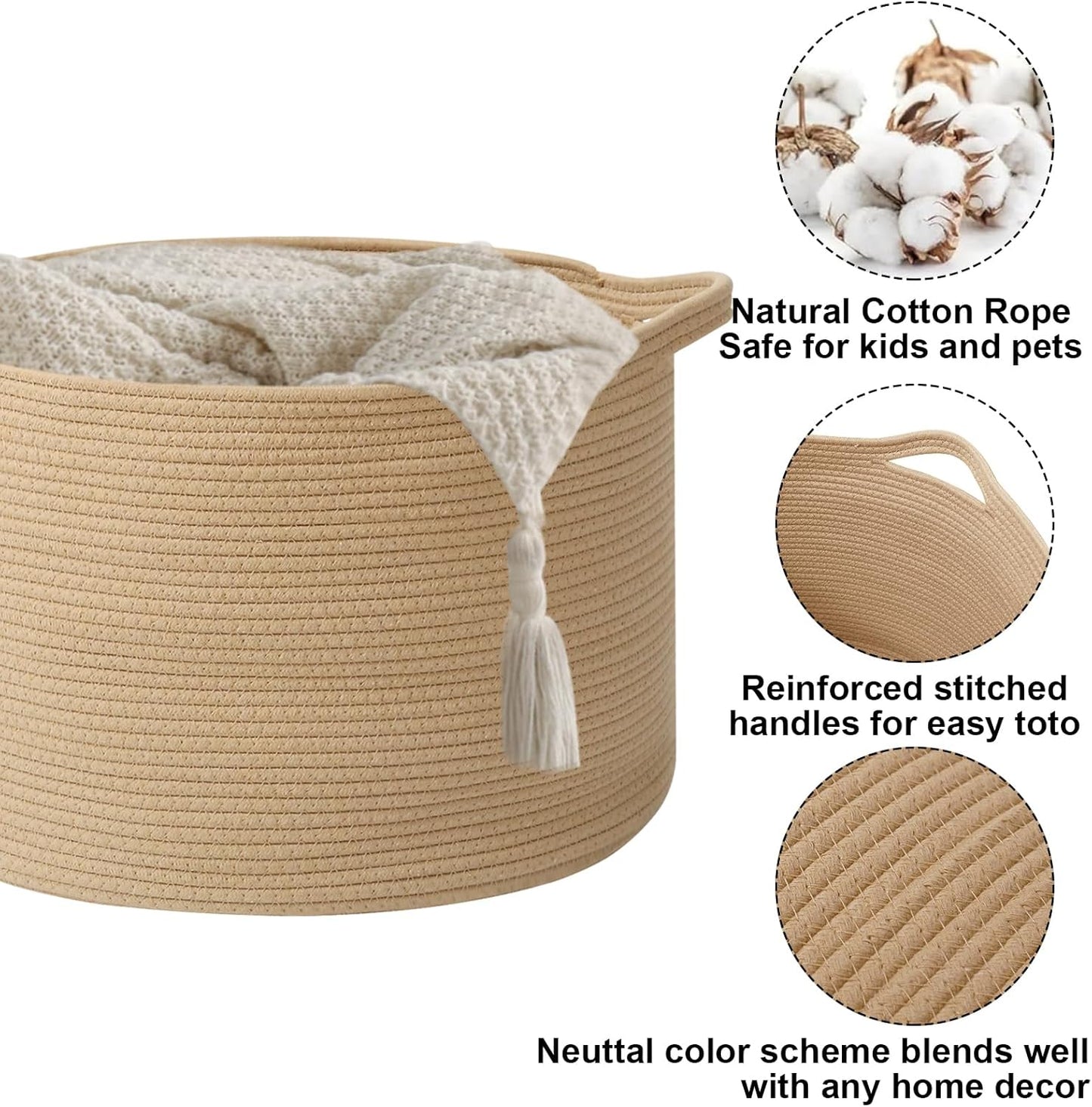 Large Blanket Basket for Organizing,115L Closet Organizers and Storage Bins Box for Shelves Woven Rope Storage Baskets,Living Room,Bedroom,Dorm,Laundry room (Camel)