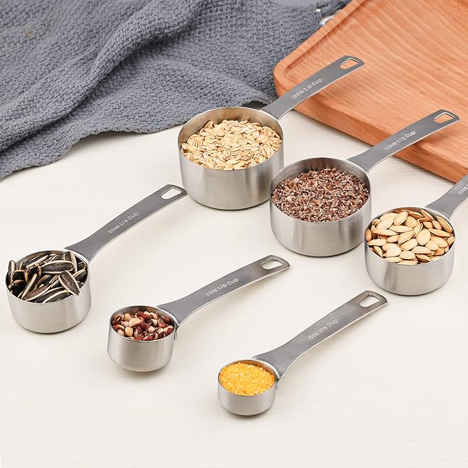 Measuring Cups Set 19, 18/8 (304) Stainless Steel Measuring Cups and Spoons Set, Metal Measuring Cups & Spoons & Leveler&Magnetic Conversion Chart for Kitchen and Baking