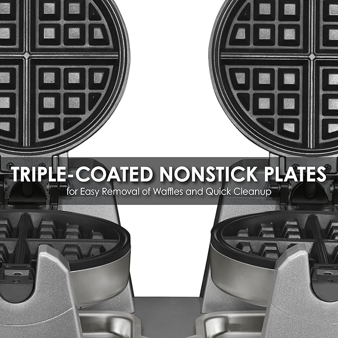 Waring Commercial WW250X Double Side by Side Belgian Waffle Maker, Coated Non Stick Cooking Plates, Produces 50 Waffles Per Hour,120V, 2400W, 5-20 Phase Plug