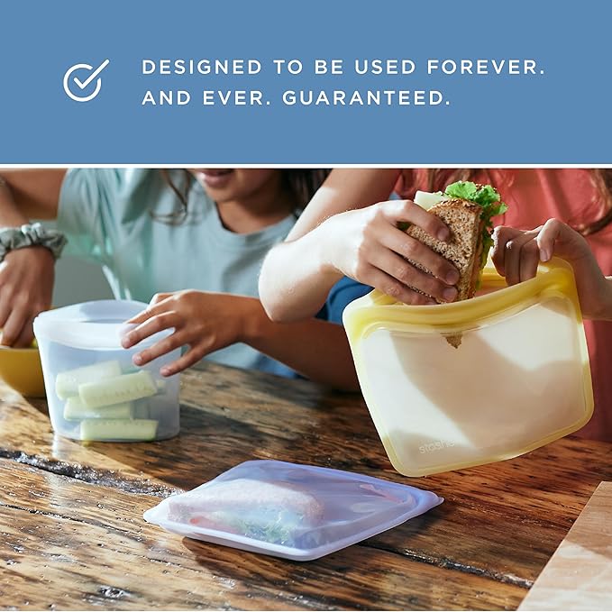 Stasher Silicone Reusable Storage Bags, 4-Pack, Reusable Freezer Bags, Microwave, Dishwasher, Oven Safe, Sous Vide, Premium Lunch Containers, Eco Friendly, Food Storage Bags, Snack Bags, Multicolor | Reusable Food Bags