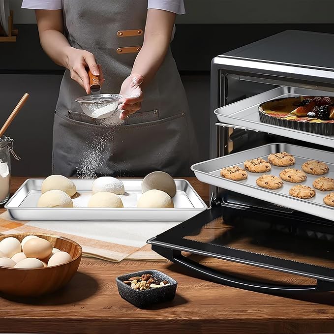 Homikit 1 Pack Quarter Sheet Pan, 9x13 Inches Stainless Steel Cookie Sheets for Baking Non Stick, Metal Baking Sheet Fits Toaster Oven, Bacon Pan Non Toxic & Rust Free, Dishwasher Safe