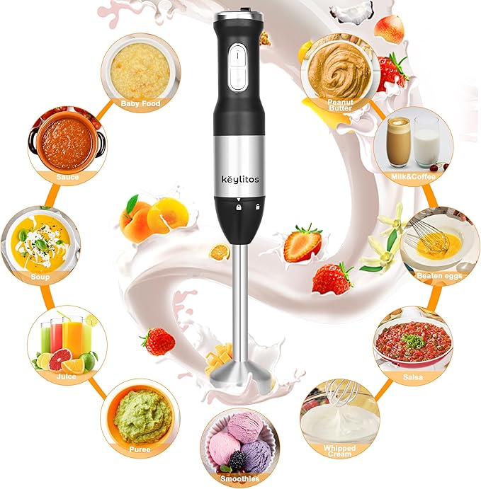 5 in 1 Immersion Hand Blender Mixer, [Upgraded] Handheld Stick Blender with 600ML Chopper, 800ML Beaker, Whisk and Milk Frother for Smoothie, Baby Food, Sauces Red,Puree, Soup (Black)