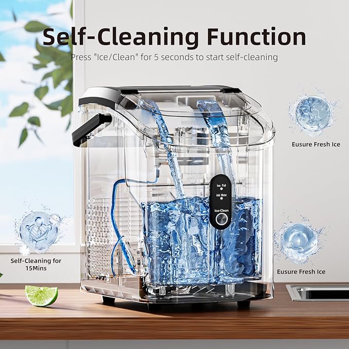 Antarctic Star Nugget Countertop Ice Maker with Soft Chewable Ice, 34Lbs/24H, Pebble Portable Ice Machine with Ice Scoop, Self-Cleaning, One Button Operation, for Kitchen,Office Stainless Steel Silver