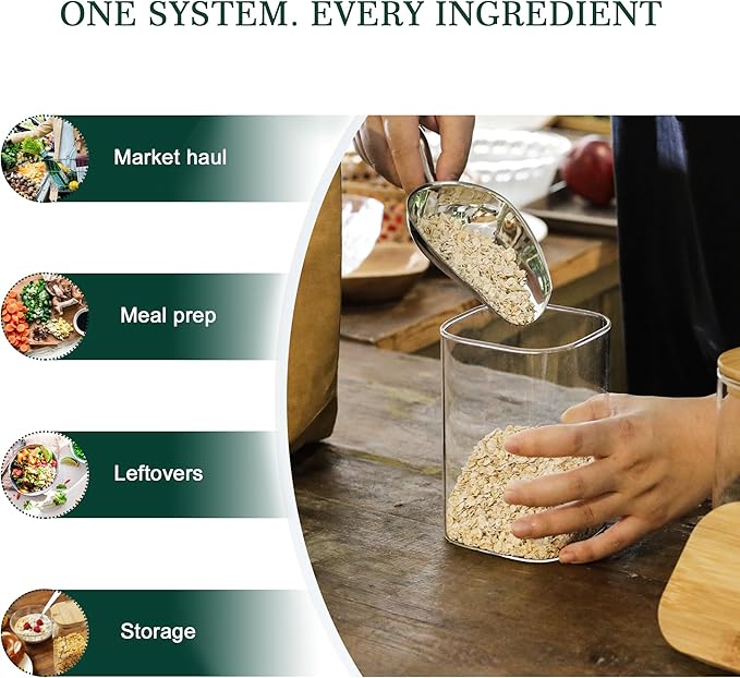 LIBWYS 12-Pack Glass Pantry Storage Containers with Bamboo Lids (0.76Qt/1.22Qt/1.67Qt) - Stackable Square Food Jars for Pantry Organization, Coffee, Flour, Snacks, Tea | Kitchen Canisters Set