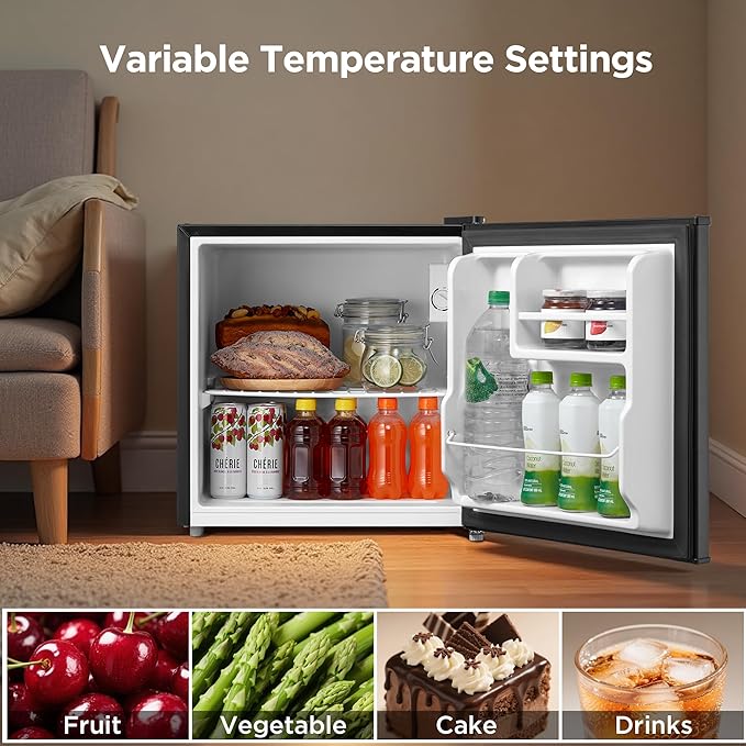 Midea MERM17B0ABB 1.7 Cu Ft Mini Fridge, Compact Refrigerator with Adjustable Thermostat, Reversible Door, Low Noise, Energy Efficient, Ideal for Dorm, Office, Bedroom, Black