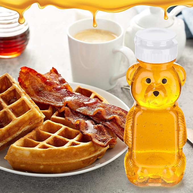Thenshop 36 Pcs 8 oz Honey Jar Plastic Empty Bear Bottle Dispenser Clear Transparent Honey Containers Bear Cup Squeeze Bottle with Flip Top Lid for Storing Dispensing(White Lid)
