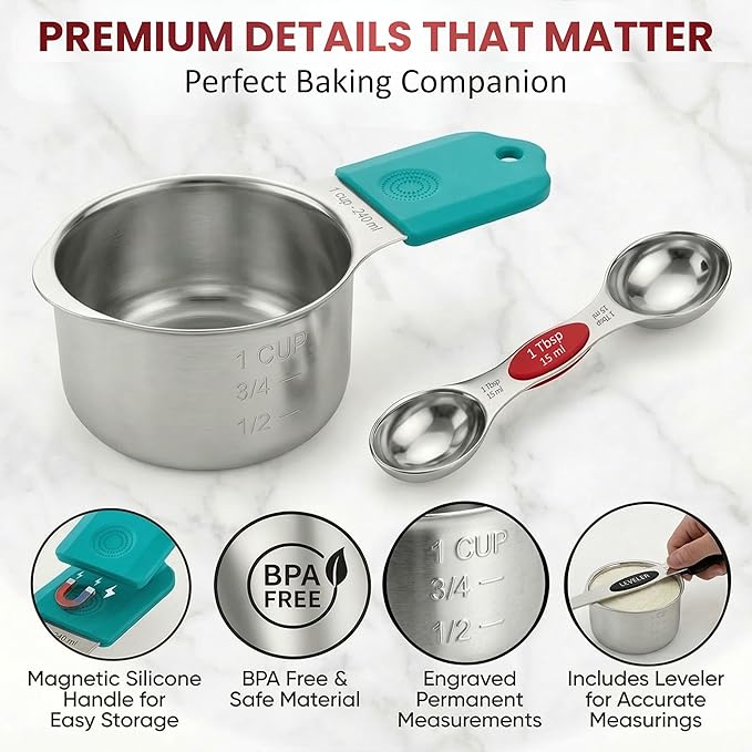 Measuring Cups and Spoons Set 16-Piece – Multicolor Kitchen Measuring Set with Easy-Read Markings, Durable Cups & Spoons for Baking and Cooking