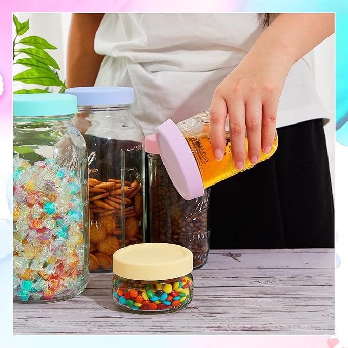 Teenyyou 12 Pcs Silicone Regular Mouth Lids Mason Jar Lids Thickened Leak Proof Lid for 70 mm All regular mouth Mason Jars, Reusable Large Canning Jar Caps (Macaron)