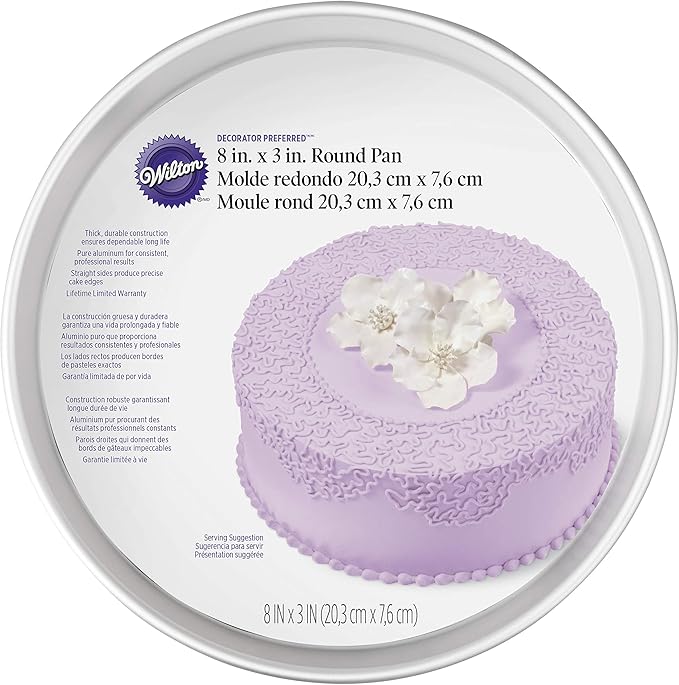 Wilton Aluminum Round Cake Pan, 8 x 3-Inch, Silver (Pack of 2)