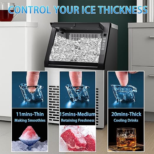 Commercial Ice Machine, 99LBS/Day Stainless Steel Freestanding Large Ice Maker, 36 Cubes in 11Mins, 24H Timer, Self-Cleaning, Ideal for Restaurant, Bars, Home and Offices