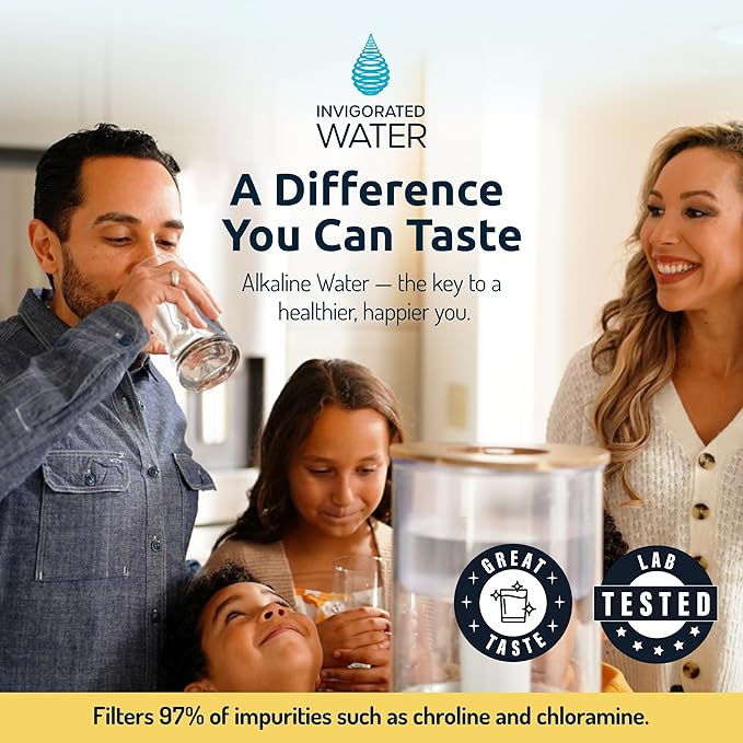 Invigorated Water PH001 - White Alkaline Water Filter – Replacement Filters For all Water Pitcher & Dispenser Filtration Systems – BPA-Free, Removes Chlorine, Heavy Metals – 96 Gallons/Filter (1-Pack)