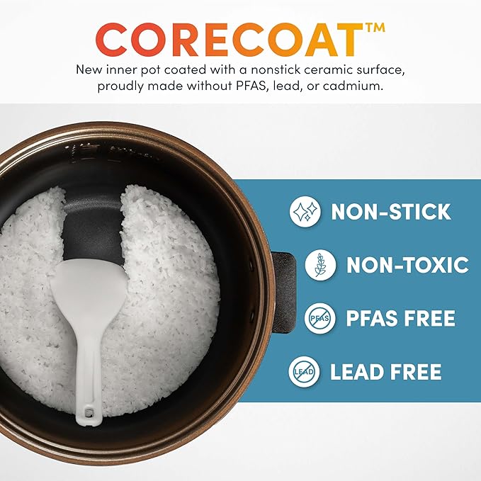 AROMA® 6-Cup (Uncooked)/ 12-Cup (Cooked) Slow Cook Rice Cooker and Brown Rice Cooker with Lift-Out Pot Handles and Silicone Storage Lid, PFAS-Free Ceramic Coating