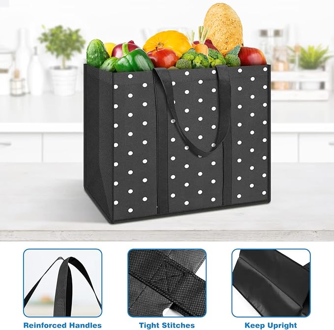 Fab totes 10 Pack Reusable Grocery Bags 35L Large Capacity Reusable Shopping Bags for Groceries Heavy Duty Waterproof Tote Bags for Shopping and Picnic