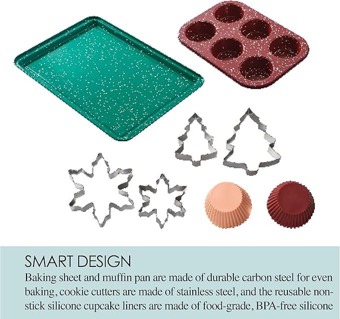 Chicago Metallic 12 Piece Holiday Baking Set, Perfect For Baking Holiday Cookies, Cupcakes, Muffins, and Much More
