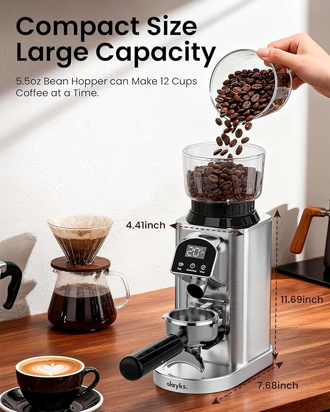 olayks Conical Burr Coffee Grinder Electric Coffee Bean Grinder with 48 Precise Settings, Anti-Static Coffee Grinders for Home Use, Adjustable Conical Burr Mill for Espersso/Drip/French Press