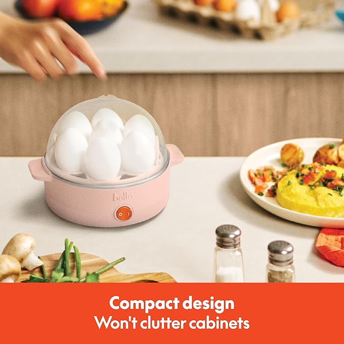 bella Electric Egg Cooker, 7 Eggs Capacity Tray, Single Stack, for Poached, Scrambled, Hard, Medium & Soft Boiled Eggs, Omelets and Steamed Dumplings, Auto Shutoff, 360 Watt, Blossom