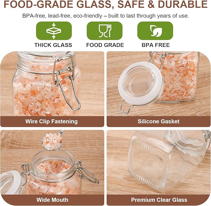 Spice Jars 8 oz Glass Jars with Airtight Lids, Set of 12 Small Glass Spice Jars with Labels, Kitchen Storage Containers for Herbs, Seasoning, Pantry Organization