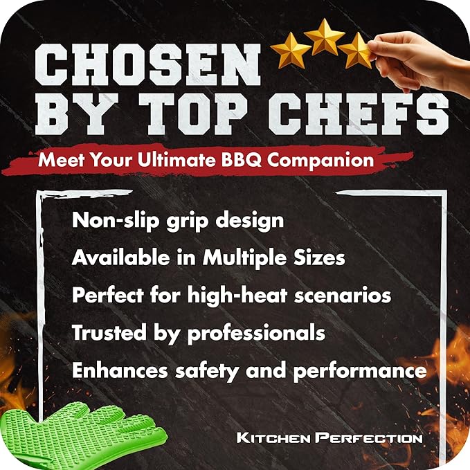 KITCHEN PERFECTION S Silicone Oven & Griddle Gloves -Extreme Heat Resistant BBQ & Grilling Gloves -Handle Hot Food Right on Your Griddle |Waterproof Oven Mitts Grill Gloves |Superior Set+3 Bonuses