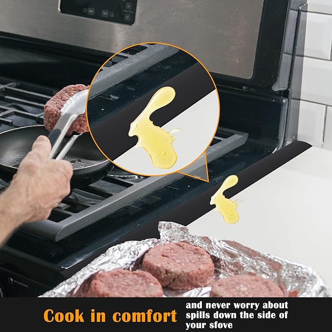 KindGa Stove Gap Covers, Silicone Counter Gap Filler for Stove, 30 Inches Can Be Cut to Any Size for 0.2-1 inch Gap, Seal Spills between Appliances Countertop Furniture Stoves Ovens(Set of 2, Black)
