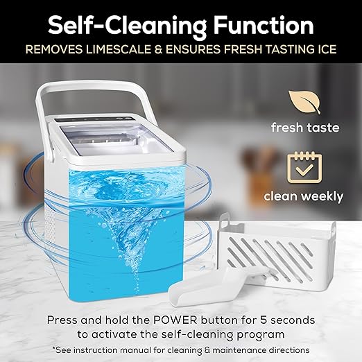 Igloo Automatic Self-Cleaning Portable Electric Countertop Ice Maker Machine With Handle, 26 Pounds in 24 Hours, 9 Ice Cubes Ready in 7 minutes, With Ice Scoop and Basket, White