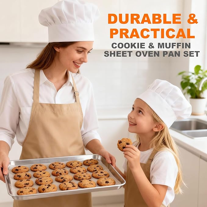 Onader Baking Cookie Sheet Set, 20 x 14 Inch Stainless Steel Large Baking Sheet Pan, 1 Inch Deep Metal Oven Pan Tray for Oven, Easy Clean & Dishwasher Safe, 2-Pack