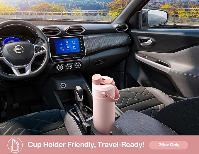 POWCAN 26 oz Insulated Water Bottle with 2-in-1 Straw and Spout Lid, Keep Cold 24H, Leak-Proof, Fits in Car Cup Holder, Stainless Steel Water Bottle for Sports, Travel, and School (Bow Down to Cherry)