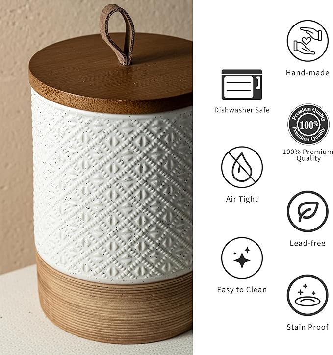 Miamolo Large Coffee Containers with Lids, Ceramic Coffee Canister Kitchen Food Storage Cookie Jars with Airtight Lid for Spice Sugar Tea Candy, Stackable Decorative Jars for Counter - White 28 fl.oz