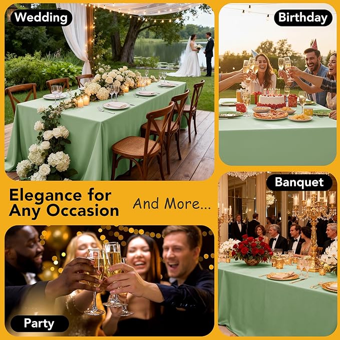 6-Pack Sage Green Tablecloths for Square Tables, 70 x 70 Inches, Stain-Resistant Polyester Fabric for 3 Foot Tables - Washable Table Covers for Weddings, Banquets, Birthday Parties, Events