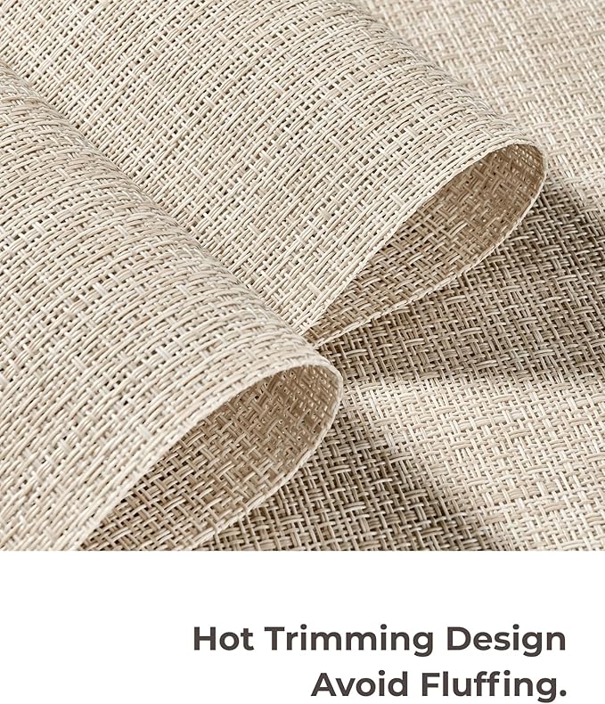Leetaltree Beige Placemats Set of 12 - Heat Resistant Non-Slip Place mats for Dining Table, Washable Durable PVC Vinyl Woven Table Mats(Beige, 12)