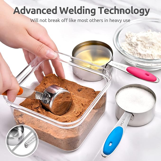 U-Taste 18/8 Stainless Steel Measuring Spoons Set for Dry and Liquid Ingredients(Set of 7), and Upgraded Measuring Cups and Spoons Set of 10 with Reinforced Welded Handle (Color)