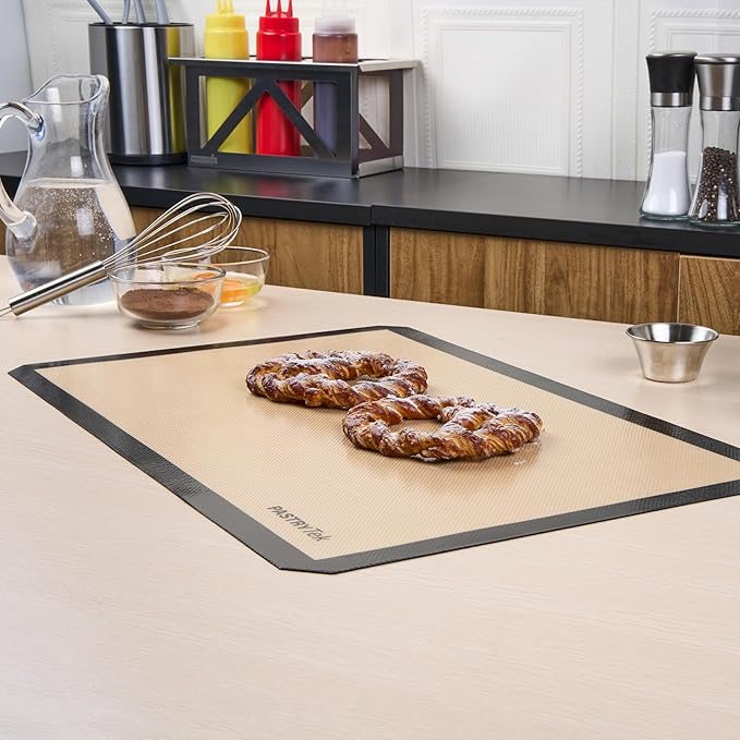 Restaurantware Baking Mat Pack of 1 Non-Stick 15.7"x23.6" Silicone Full Size Baking Mat, Rectangle Reusable Durable Oven-Friendly Anti-Slip Sheet for Kneading Rolling Shaping Dough, Tan and Black