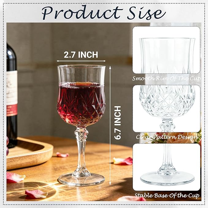 Plastic Wine Glasses, Plastic Goblets Vintage Style Cordial Unbreakable Drinking Glasses, Reusable Drinkware for Wedding Reception, Grand Event Party Supplies (100, Transparent)